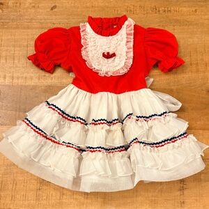 Vintage Winnie the Pooh Sears Perma-Prest Ruffled dress size 4 red white blue